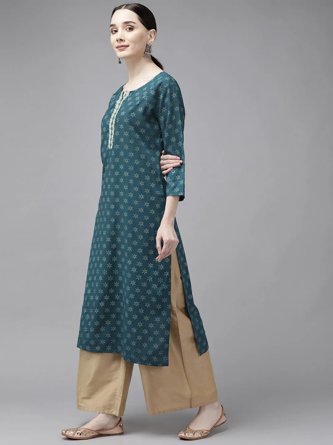 Women Teal Green Rayon Kurta