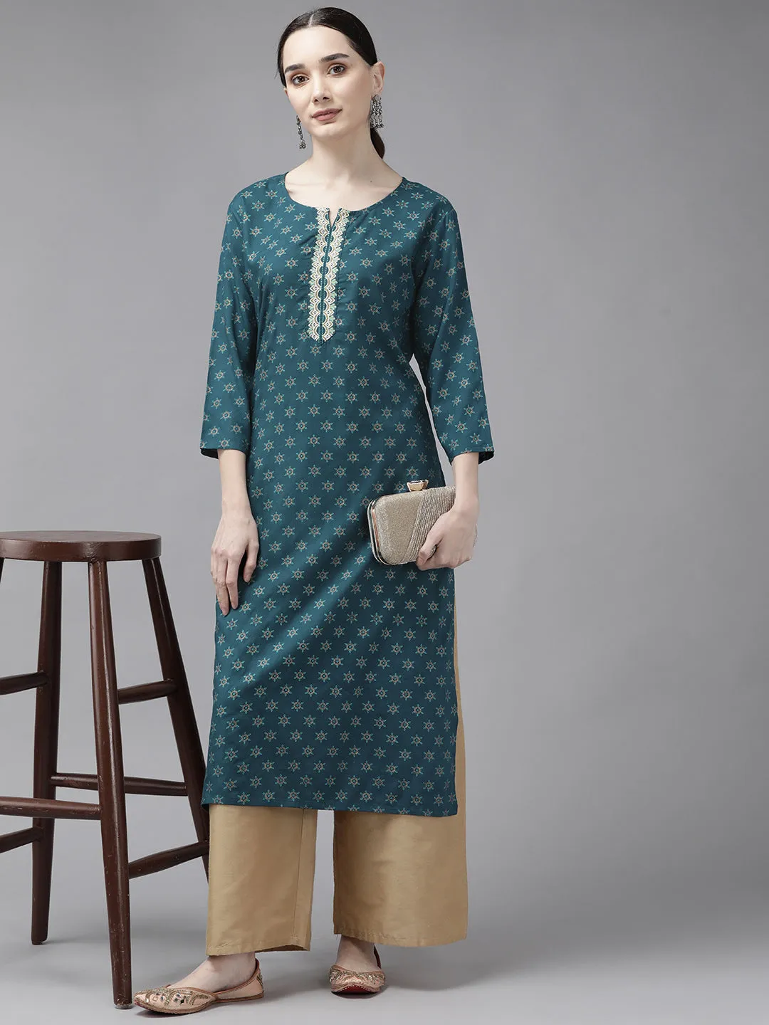 Women Teal Green Rayon Kurta