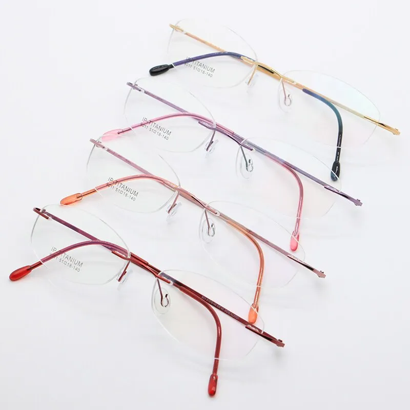 Women's Rimless Titanium Frame Eyeglasses Customizable Lenses 9011