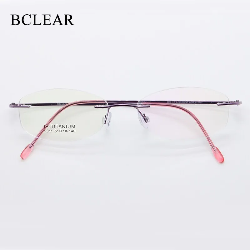 Women's Rimless Titanium Frame Eyeglasses Customizable Lenses 9011