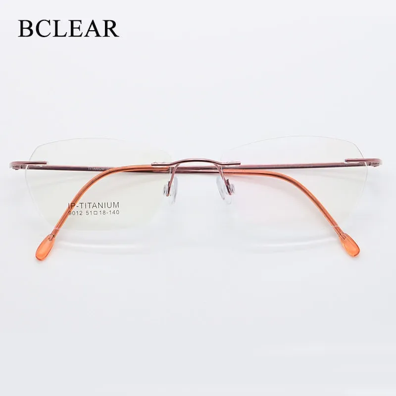 Women's Rimless Titanium Frame Eyeglasses Customizable Lenses 9012