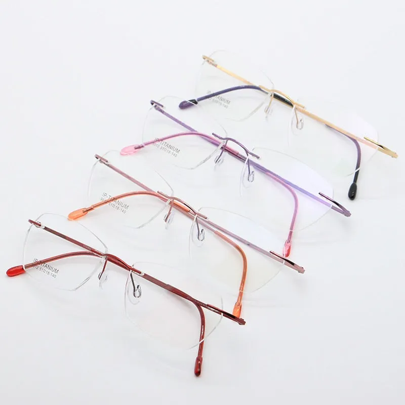 Women's Rimless Titanium Frame Eyeglasses Customizable Lenses 9012