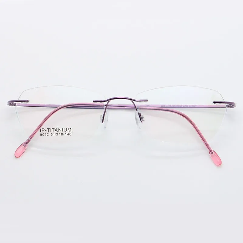 Women's Rimless Titanium Frame Eyeglasses Customizable Lenses 9012