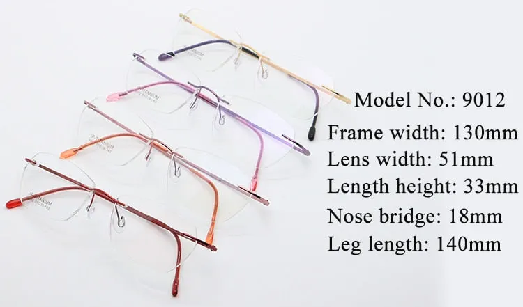 Women's Rimless Titanium Frame Eyeglasses Customizable Lenses 9012