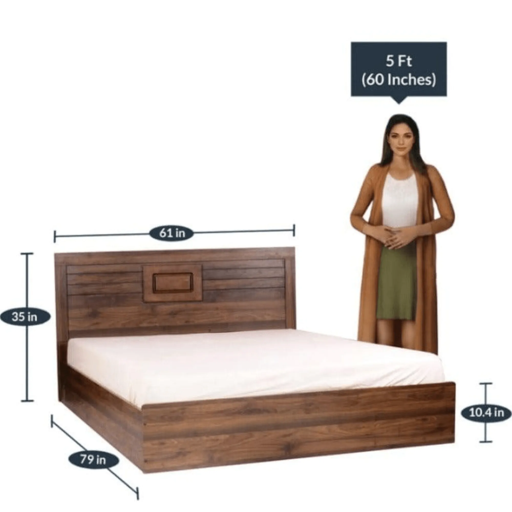 Wooden Twist Camp Exemplary Storage Queen Size Bed Acacia Wood with 2 Bedside Tables in Walnut Finish Sturdy and Elegant Bedroom Set