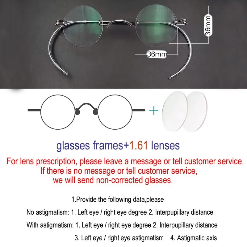 Yujo Unisex Rimless Small Round Stainless Steel Screwless Eyeglasses Y085