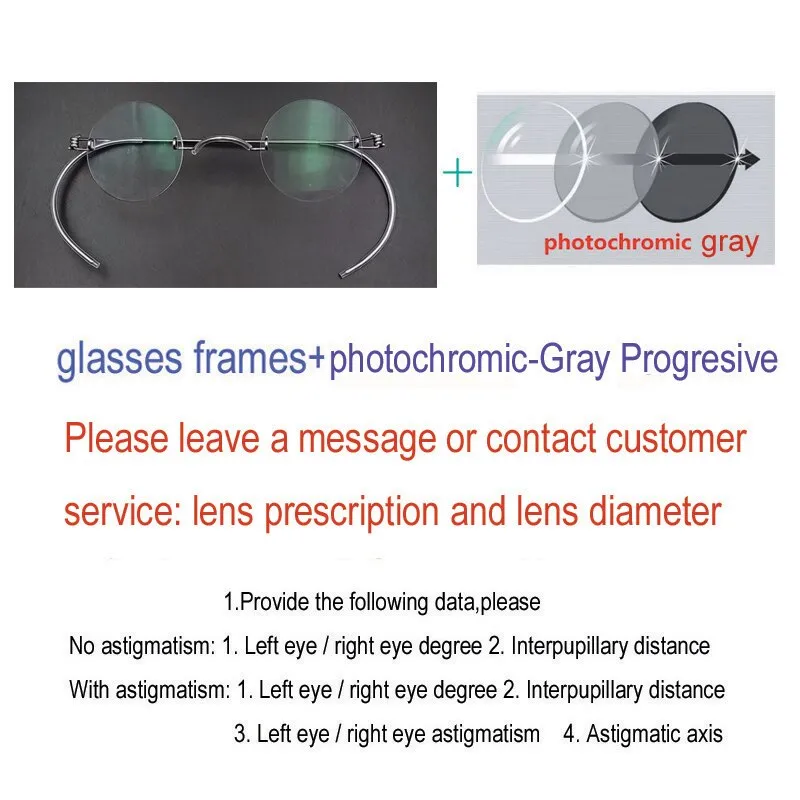 Yujo Unisex Rimless Small Round Stainless Steel Screwless Eyeglasses Y085