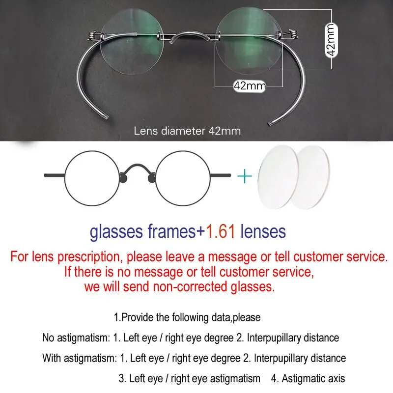 Yujo Unisex Rimless Small Round Stainless Steel Screwless Eyeglasses Y085