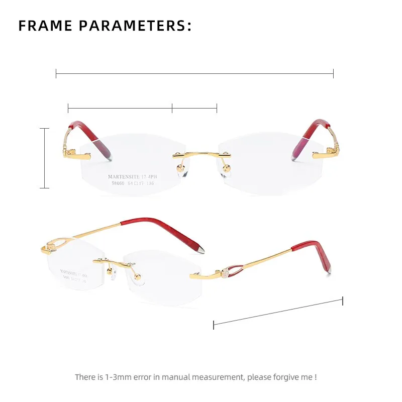 Zirosat 58060 Women's Rimless Eyeglasses Alloy Diamond Cut Tinted Lenses