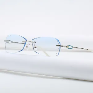 Zirosat 58060 Women's Rimless Eyeglasses Alloy Diamond Cut Tinted Lenses